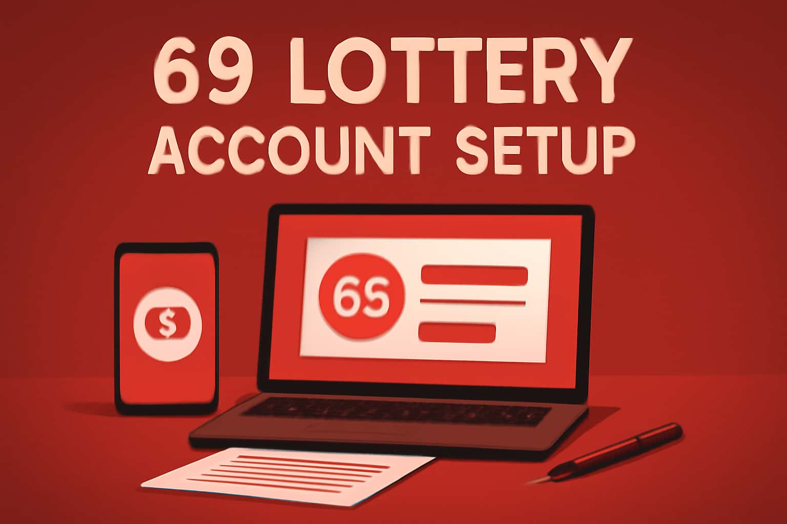 An informational scene depicting the 69 Lottery Account Setup process.