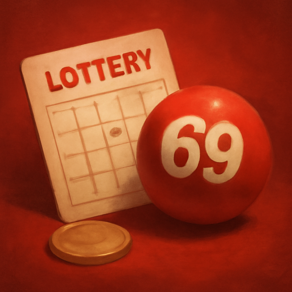 A simple badge design illustrating the 69 Lottery guide.
