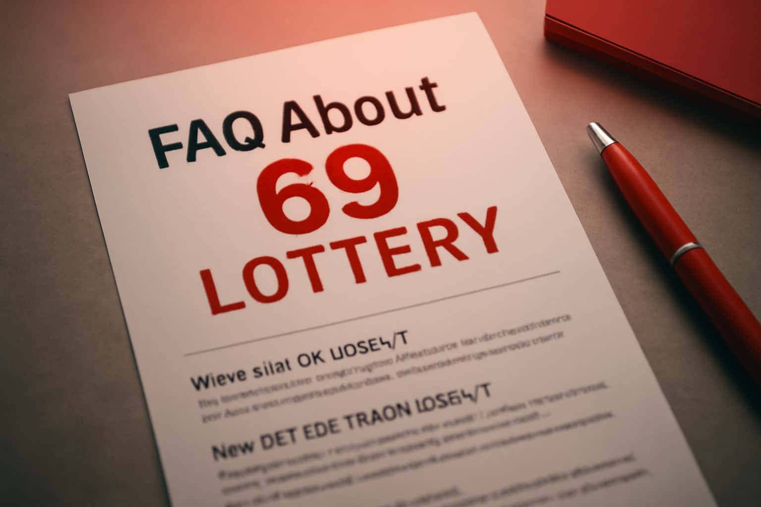 Informational scene about 69 Lottery FAQ with prominent text.